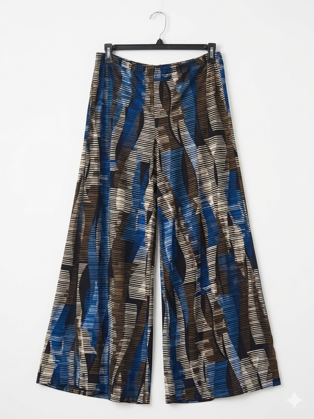 Zac & Rachel Blue and Brown Abstract Wide-Leg PantsSize M